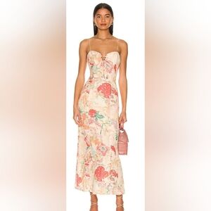 Significant Other Floral Lace-Up Midi Dress Size 10 Cream Multi Spaghetti Strap